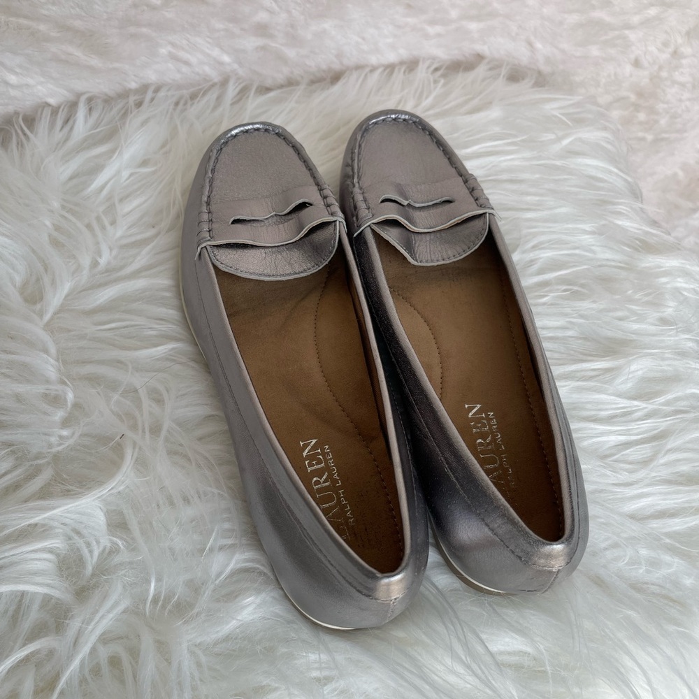 Ralph Lauren silver leather loafers Sz 7.5
